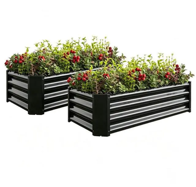 Main image of Raised Garden Bed with Metal Frame and Open Bottom for Park, Backyard, Outdoor Planter Box with Anti-Rust Coating and 2 Supporting Bars for Flower, Planters, Vegetables (4x2x1FT Black 2PCS)