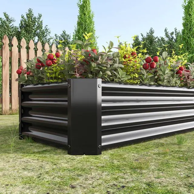 Alt view image 6 of 7 - Raised Garden Bed with Metal Frame and Open Bottom for Park, Backyard, Outdoor Planter Box with Anti-Rust Coating and 2 Supporting Bars for Flower, Planters, Vegetables (4x2x1FT Black 2PCS)