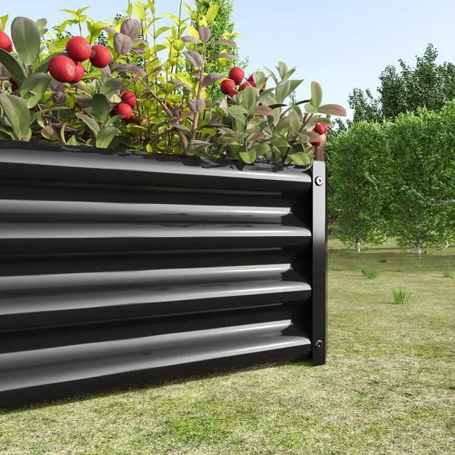 Alt view image 7 of 7 - Raised Garden Bed with Metal Frame and Open Bottom for Park, Backyard, Outdoor Planter Box with Anti-Rust Coating and 2 Supporting Bars for Flower, Planters, Vegetables (4x2x1FT Black 2PCS)