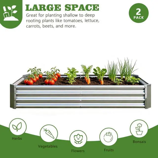 Alt view image 3 of 7 - Raised Garden Bed with Metal Frame and Open Bottom for Park, Backyard, Outdoor Planter Box with Anti-Rust Coating and 2 Supporting Bars for Flower, Planters, Vegetables (6x3x1FT Silver 2PCS)