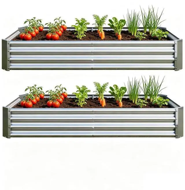Main image of Raised Garden Bed with Metal Frame and Open Bottom for Park, Backyard, Outdoor Planter Box with Anti-Rust Coating and 2 Supporting Bars for Flower, Planters, Vegetables (6x3x1FT Silver 2PCS)