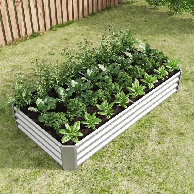 Alt view image 6 of 7 - Raised Garden Bed with Metal Frame and Open Bottom for Park, Backyard, Outdoor Planter Box with Anti-Rust Coating and 2 Supporting Bars for Flower, Planters, Vegetables (6x3x1FT Silver 2PCS)