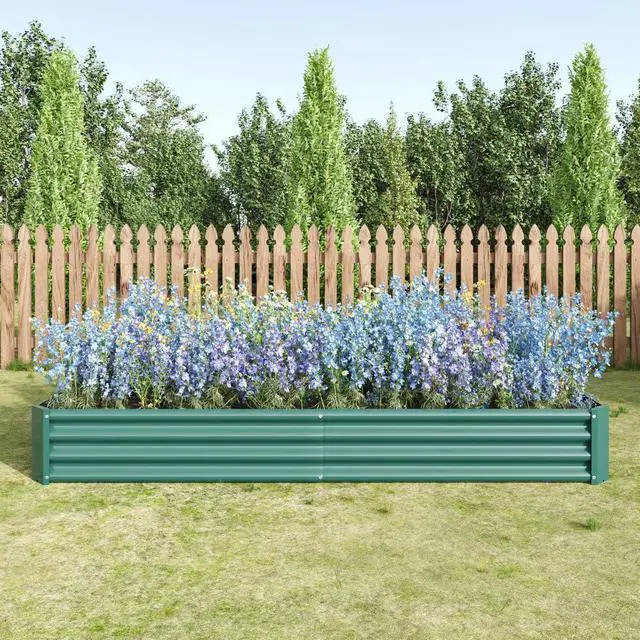 Main image of Raised Garden Bed with Metal Frame and Open Bottom for Park, Backyard, Outdoor Planter Box with Anti-Rust Coating and 2 Supporting Bars for Flower, Planters, Vegetables (8x4x1FT Green 2PCS)