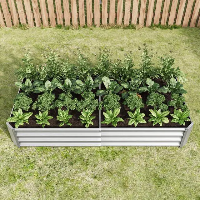 Alt view image 5 of 7 - Raised Garden Bed with Metal Frame and Open Bottom for Park, Backyard, Outdoor Planter Box with Anti-Rust Coating and 2 Supporting Bars for Flower, Planters, Vegetables (6x3x1FT Silver 2PCS)