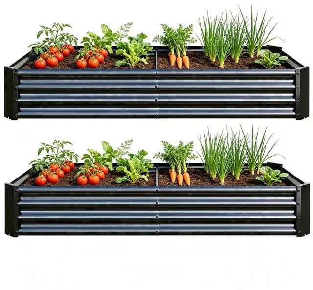 Main image of Raised Garden Bed with Metal Frame and Open Bottom for Park, Backyard, Outdoor Planter Box with Anti-Rust Coating and 2 Supporting Bars for Flower, Planters, Vegetables (6x3x1FT Black 2PCS)