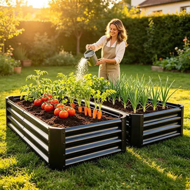 Alt view image 3 of 7 - Raised Garden Bed with Metal Frame and Open Bottom for Park, Backyard, Outdoor Planter Box with Anti-Rust Coating and 2 Supporting Bars for Flower, Planters, Vegetables (6x3x1FT Black 2PCS)
