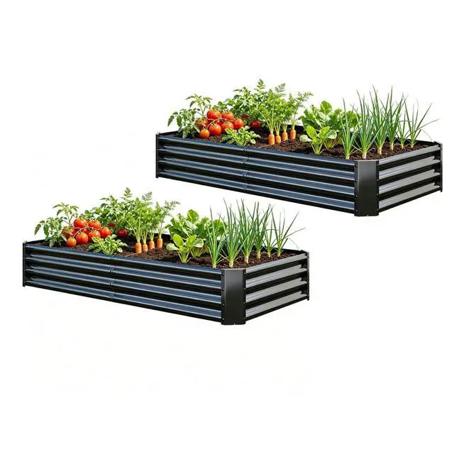 Alt view image 4 of 7 - Raised Garden Bed with Metal Frame and Open Bottom for Park, Backyard, Outdoor Planter Box with Anti-Rust Coating and 2 Supporting Bars for Flower, Planters, Vegetables (6x3x1FT Black 2PCS)