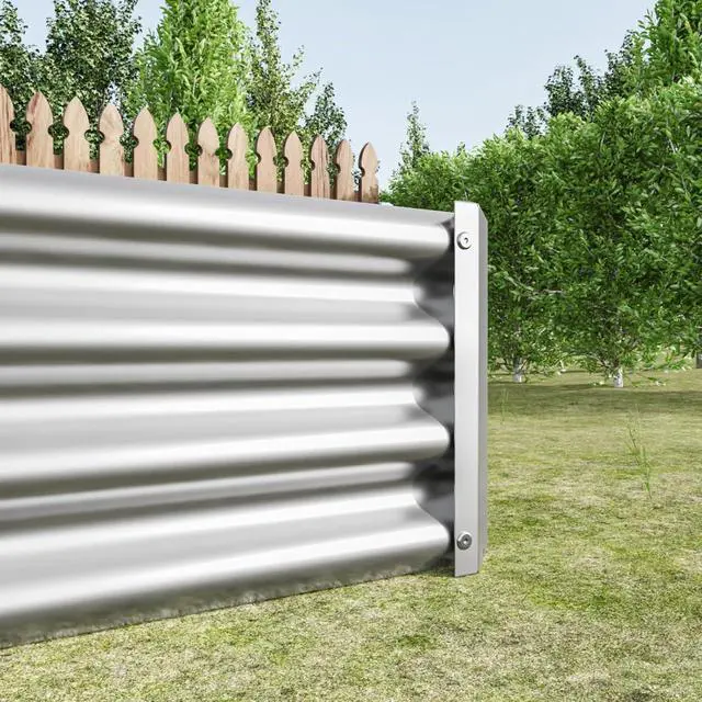 Alt view image 5 of 7 - Raised Garden Bed Kit with Metal Frame and Open Bottom for Backyard, Park, Poolside, Outdoor Planter Box with 2 Supporting Bars for Growing Flowers, Plants, Vegetables (8x4x1FT Silver 1PCS)