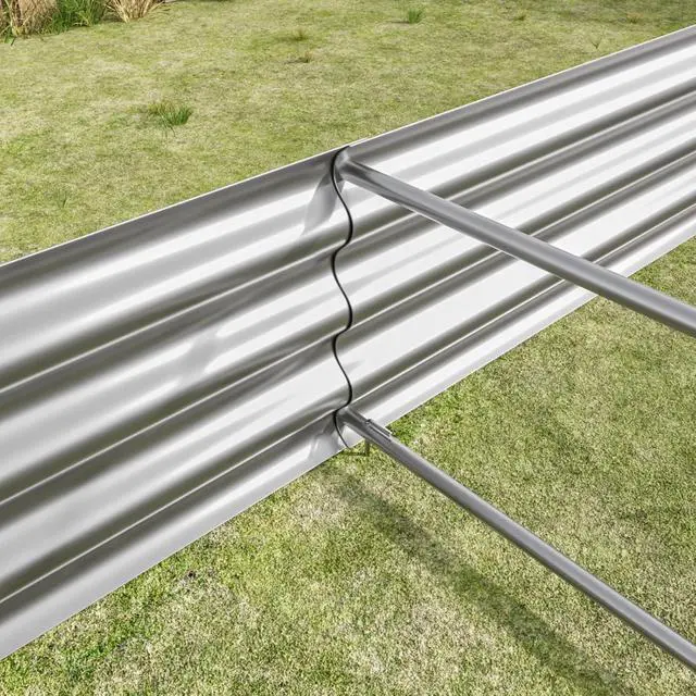 Alt view image 4 of 7 - Raised Garden Bed Kit with Metal Frame and Open Bottom for Backyard, Park, Poolside, Outdoor Planter Box with 2 Supporting Bars for Growing Flowers, Plants, Vegetables (8x4x1FT Silver 1PCS)