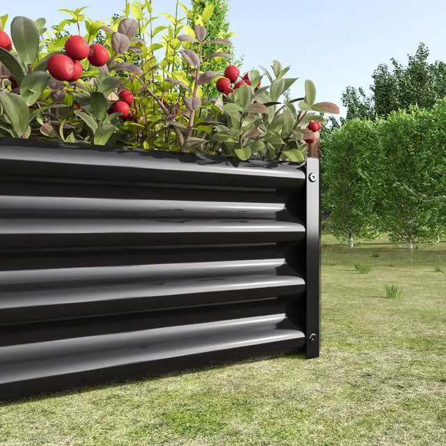 Alt view image 7 of 7 - Raised Garden Bed Kit with Metal Frame and Open Bottom for Backyard, Park, Poolside, Outdoor Planter Box with 2 Supporting Bars for Growing Flowers, Plants, Vegetables (4x2x1FT Black 2PCS)
