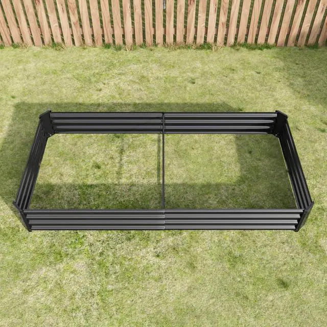 Alt view image 6 of 7 - Raised Garden Bed Kit with Metal Frame and Open Bottom for Backyard, Park, Poolside, Outdoor Planter Box with 2 Supporting Bars for Growing Flowers, Plants, Vegetables (8x4x1FT Black 2PCS)