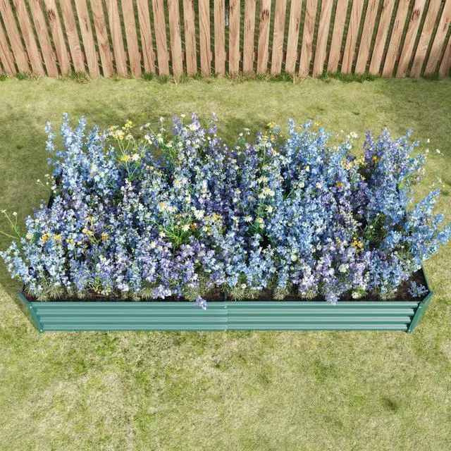 Alt view image 2 of 7 - Raised Garden Bed Kit with Metal Frame and Open Bottom for Backyard, Park, Poolside, Outdoor Planter Box with 2 Supporting Bars for Growing Flowers, Plants, Vegetables (8x4x1FT Green 2PCS)