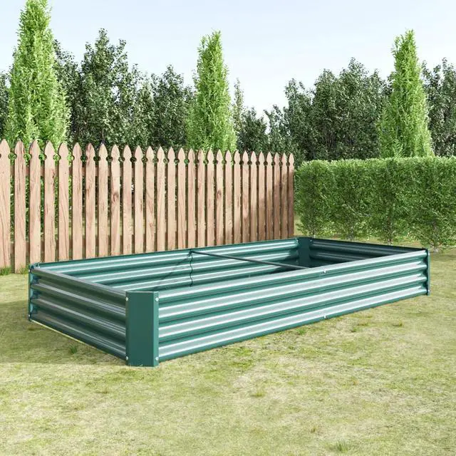 Alt view image 5 of 7 - Raised Garden Bed Kit with Metal Frame and Open Bottom for Backyard, Park, Poolside, Outdoor Planter Box with 2 Supporting Bars for Growing Flowers, Plants, Vegetables (8x4x1FT Green 2PCS)