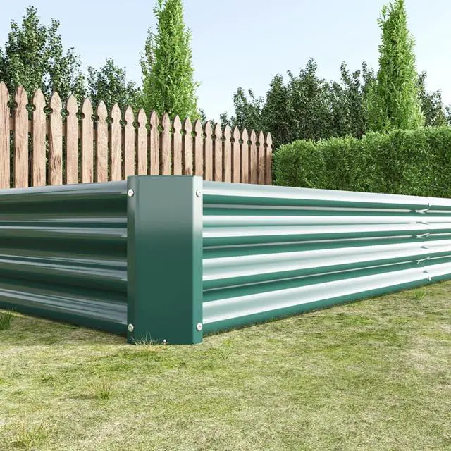 Alt view image 7 of 7 - Raised Garden Bed Kit with Metal Frame and Open Bottom for Backyard, Park, Poolside, Outdoor Planter Box with 2 Supporting Bars for Growing Flowers, Plants, Vegetables (8x4x1FT Green 2PCS)