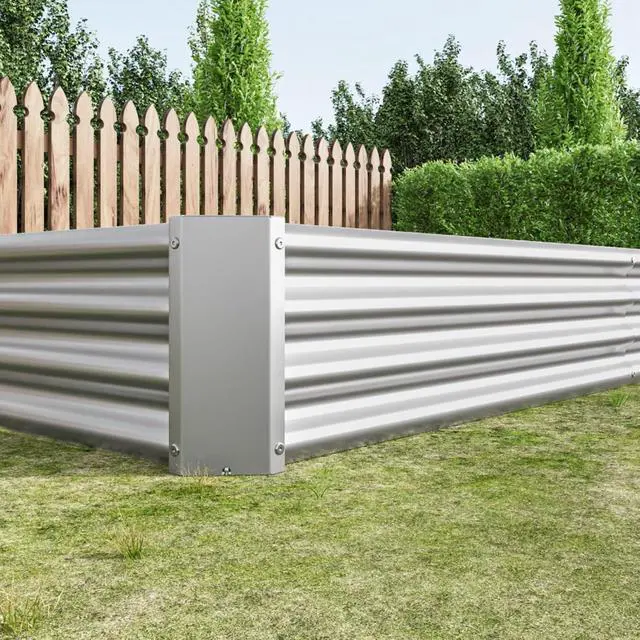 Alt view image 6 of 7 - Raised Garden Bed Kit with Metal Frame and Open Bottom for Backyard, Park, Poolside, Outdoor Planter Box with 2 Supporting Bars for Growing Flowers, Plants, Vegetables (8x4x1FT Silver 1PCS)