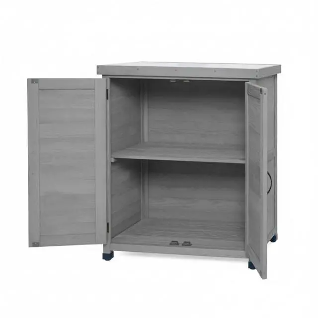 Alt view image 4 of 7 - Outdoor Raised Garden Bed with Open Bottom and Solid Wood Frame for Poolside, Backyard, Patio Large Planter Box with Corner Cover for Vegetables, Flowers and Herbs (Grey Potting Bench)