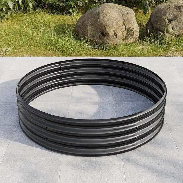 Alt view image 2 of 7 - 2 Pieces Tall Round Raised Garden Bed with Open Bottom for Park, Poolside, Backyard, Outdoor Planter Box with Metal Frame and Anti-Corrosion Construction for Flowers (2PCS Black)