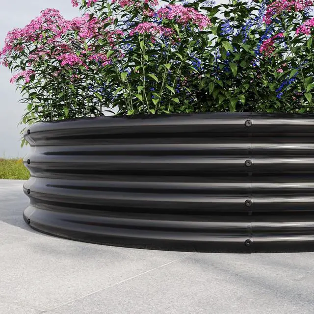 Alt view image 3 of 7 - 2 Pieces Tall Round Raised Garden Bed with Open Bottom for Park, Poolside, Backyard, Outdoor Planter Box with Metal Frame and Anti-Corrosion Construction for Flowers (2PCS Black)