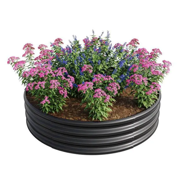Alt view image 6 of 7 - 2 Pieces Tall Round Raised Garden Bed with Open Bottom for Park, Poolside, Backyard, Outdoor Planter Box with Metal Frame and Anti-Corrosion Construction for Flowers (2PCS Black)