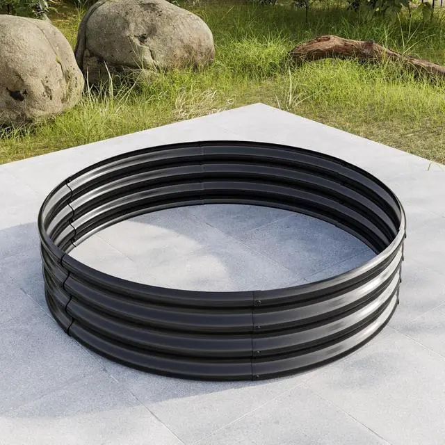 Alt view image 7 of 7 - 2 Pieces Tall Round Raised Garden Bed with Open Bottom for Park, Poolside, Backyard, Outdoor Planter Box with Metal Frame and Anti-Corrosion Construction for Flowers (2PCS Black)