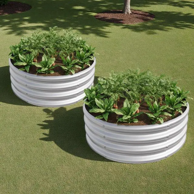 Main image of 2 Pieces Tall Round Raised Garden Bed with Open Bottom for Park, Poolside, Backyard, Outdoor Planter Box with Metal Frame and Anti-Corrosion Construction for Flowers (2PCS Silver)
