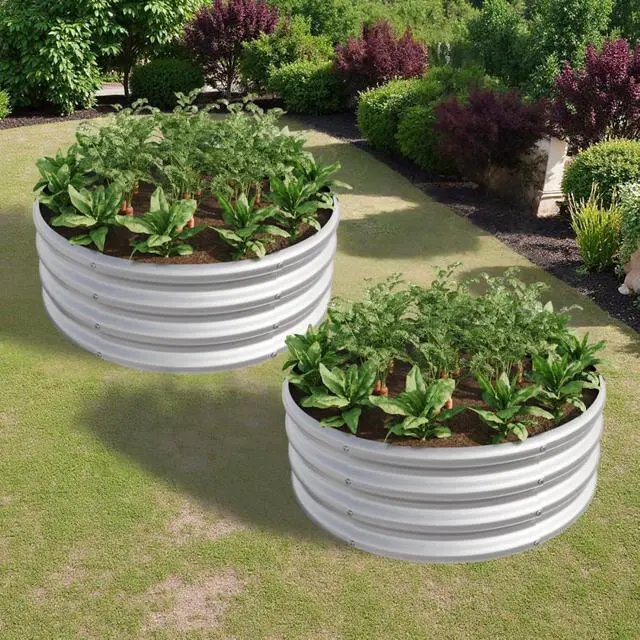 Alt view image 3 of 7 - 2 Pieces Tall Round Raised Garden Bed with Open Bottom for Park, Poolside, Backyard, Outdoor Planter Box with Metal Frame and Anti-Corrosion Construction for Flowers (2PCS Silver)