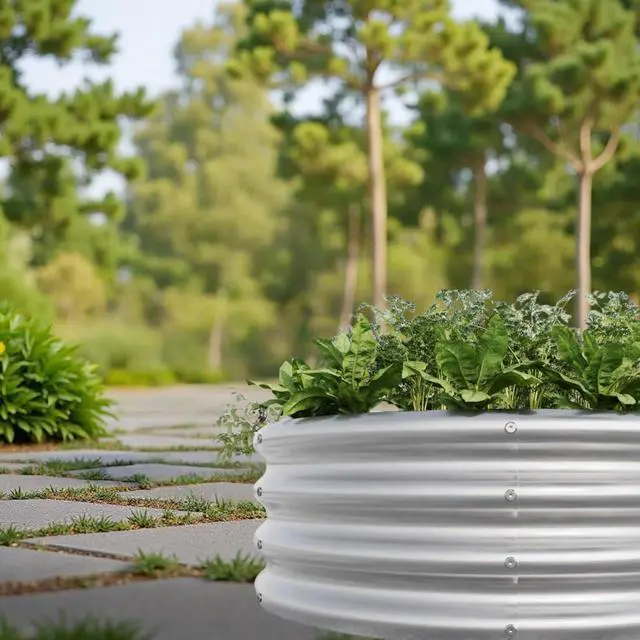 Alt view image 5 of 7 - 2 Pieces Tall Round Raised Garden Bed with Open Bottom for Park, Poolside, Backyard, Outdoor Planter Box with Metal Frame and Anti-Corrosion Construction for Flowers (2PCS Silver)