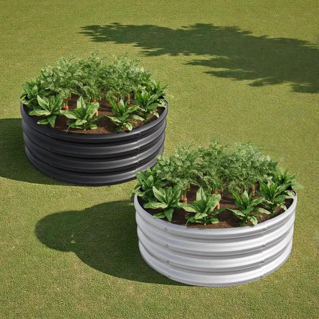 Alt view image 4 of 7 - 2 Pieces Tall Round Raised Garden Bed with Open Bottom for Park, Poolside, Backyard, Outdoor Planter Box with Metal Frame and Anti-Corrosion Construction for Flowers (2PCS Silver)
