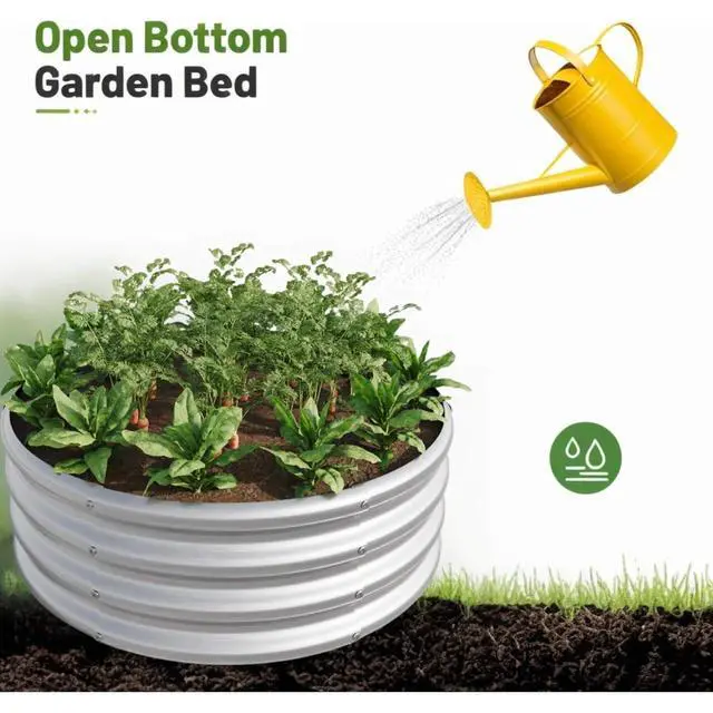 Alt view image 7 of 7 - 2 Pieces Tall Round Raised Garden Bed with Open Bottom for Park, Poolside, Backyard, Outdoor Planter Box with Metal Frame and Anti-Corrosion Construction for Flowers (2PCS Silver)