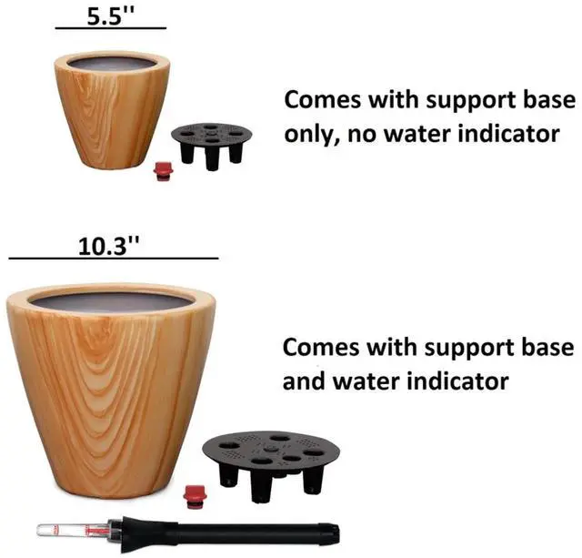 Alt view image 4 of 7 - 2 Pieces Plastic Plant Pots with Self-Watering System and Drainage Plug for Backyard, Poolside, Outdoor Planter with Wood Look Finish for Flowers, Herbs, Plants (Light Brown)
