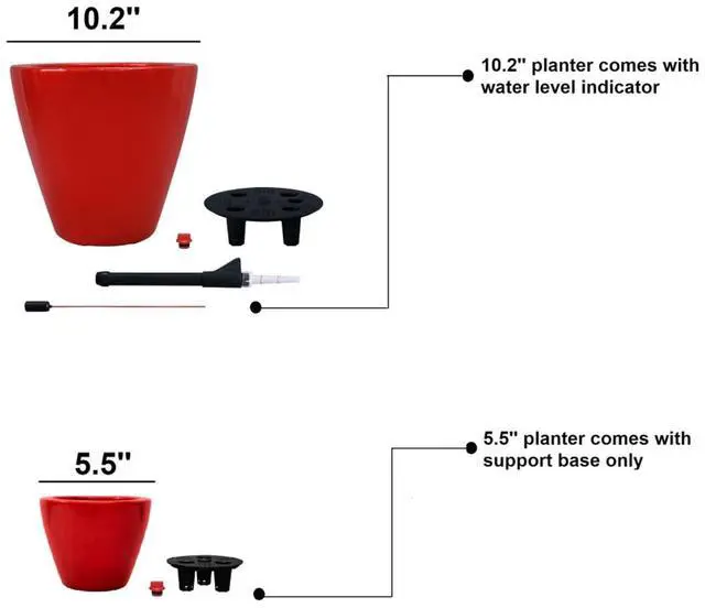 Alt view image 5 of 6 - 2 Pieces Plastic Planter Set with Self-Watering System and Wood-Like Look for Backyard, Living Room, Outdoor Flower Pots with Drainage Hole and Stopper for Growing Flowers (Red)