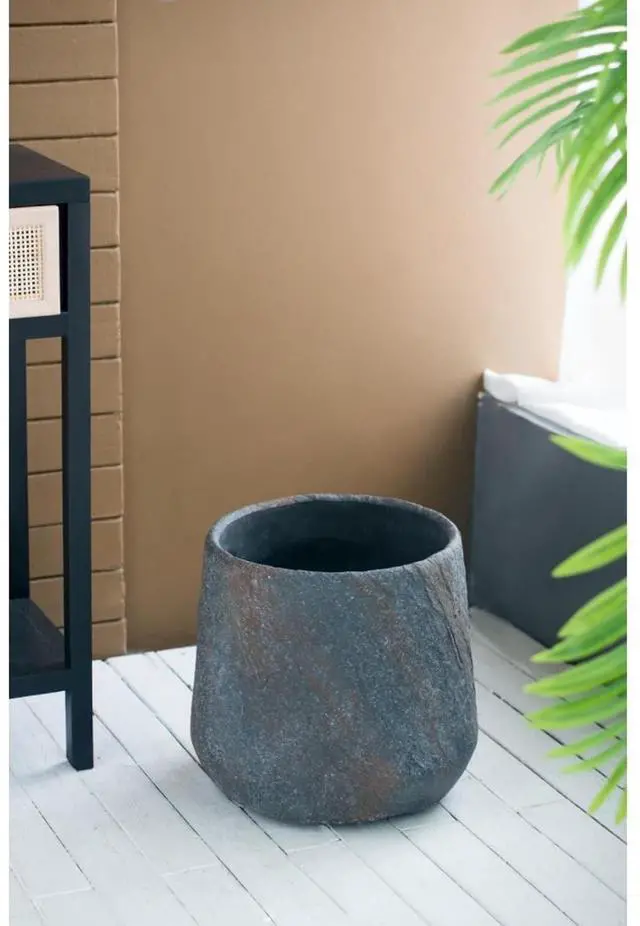 Alt view image 4 of 7 - Antique Cement Planter with Rustic Style for Backyard, Living Room, Balcony, Outdoor Flower Pot with Uneven Surface and Stone-Like Look for Growing Flowers, Plants (Style 3)