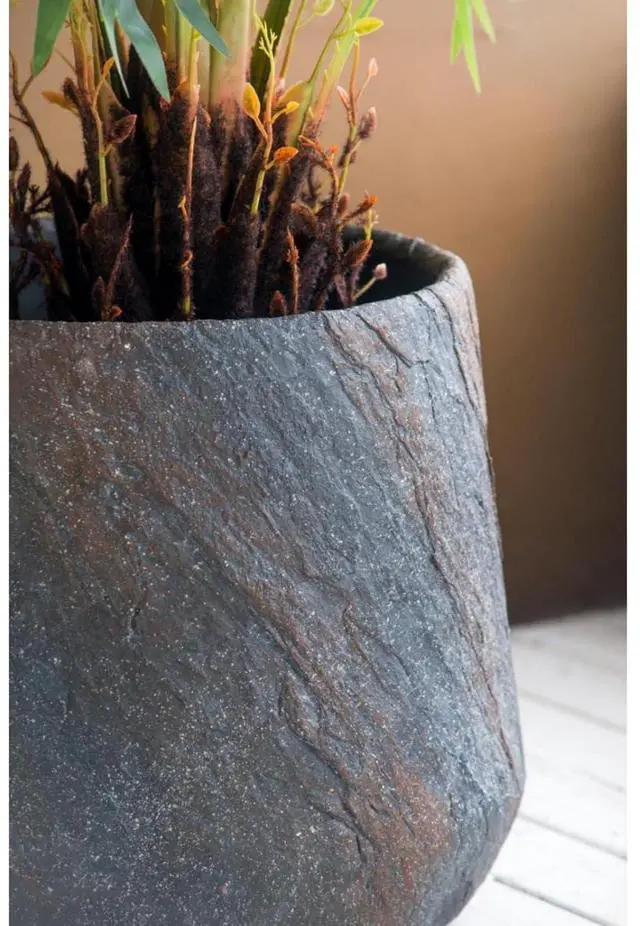 Alt view image 5 of 7 - Antique Cement Planter with Rustic Style for Backyard, Living Room, Balcony, Outdoor Flower Pot with Uneven Surface and Stone-Like Look for Growing Flowers, Plants (Style 3)