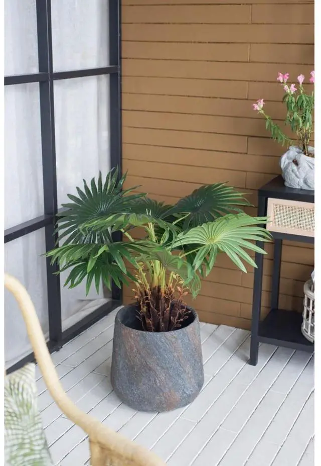 Alt view image 6 of 7 - Antique Cement Planter with Rustic Style for Backyard, Living Room, Balcony, Outdoor Flower Pot with Uneven Surface and Stone-Like Look for Growing Flowers, Plants (Style 3)