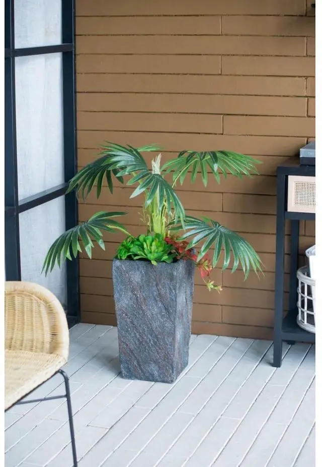 Alt view image 5 of 7 - Antique Cement Planter with Rustic Style for Backyard, Living Room, Balcony, Outdoor Flower Pot with Uneven Surface and Stone-Like Look for Growing Flowers, Plants (Style 1)
