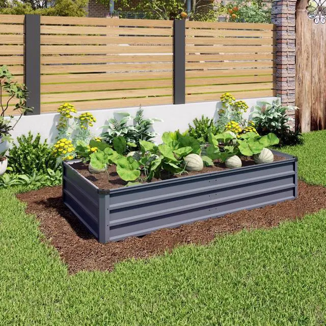 Main image of Large Raised Garden Bed with Metal Frame and Open-Bottom Design for Backyard, Outdoor Planter Box with Rust-Proof Construction for Growing Plants, Vegetables and Flowers (6 * 3 * 1FT+ 2PCS)