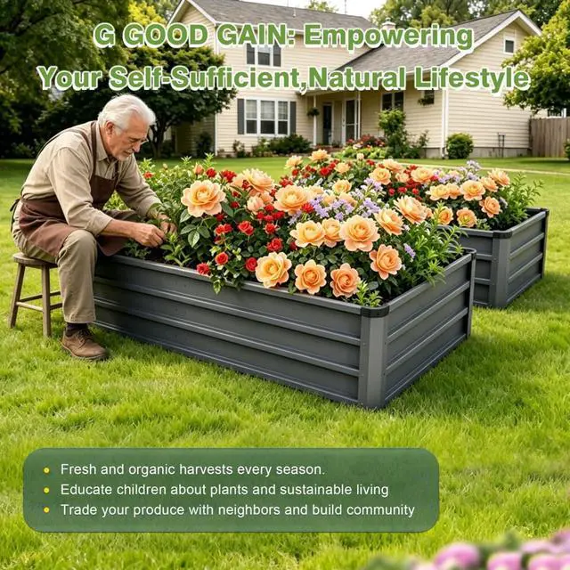 Alt view image 3 of 7 - Large Raised Garden Bed with Metal Frame and Open-Bottom Design for Backyard, Outdoor Planter Box with Rust-Proof Construction for Growing Plants, Vegetables and Flowers (6 * 3 * 1FT+ 2PCS)