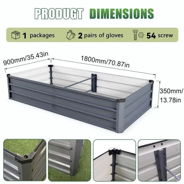 Alt view image 4 of 7 - Large Raised Garden Bed with Metal Frame and Open-Bottom Design for Backyard, Outdoor Planter Box with Rust-Proof Construction for Growing Plants, Vegetables and Flowers (6 * 3 * 1FT+ 2PCS)