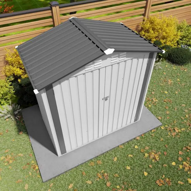 Alt view image 5 of 7 - Outdoor Storage Shed with Windows and Metal Frame for Poolside, Backyard, Lawn, Shed Tool House with Sloping Roof and 2 Vents & 1 Side Open Door for Garden, Balcony (6x3.6FT+White)