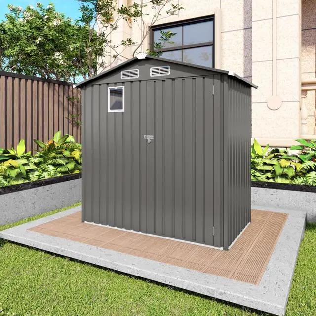 Main image of Outdoor Storage Shed with Windows and Metal Frame for Poolside, Backyard, Lawn, Shed Tool House with Sloping Roof and 2 Vents & 1 Side Open Door for Garden, Balcony (6x3.6FT+Gray)