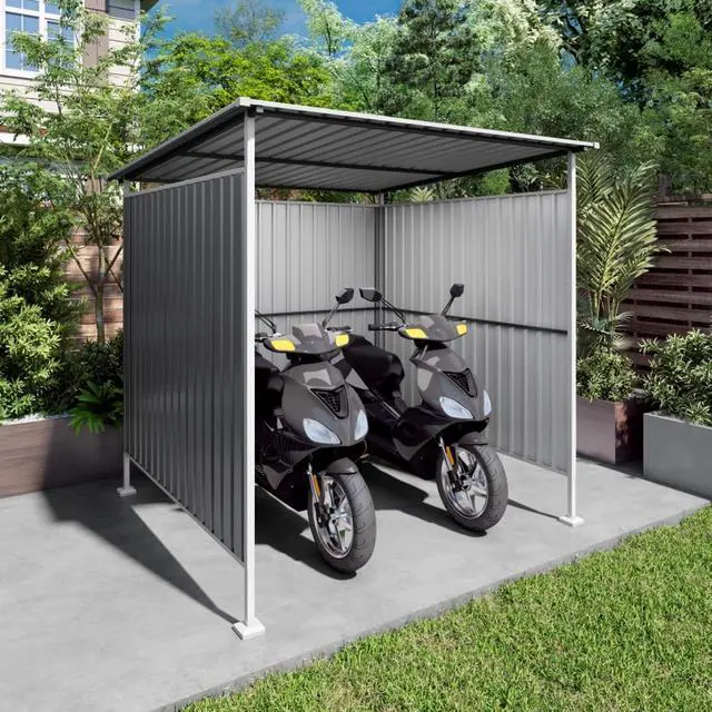 Alt view image 3 of 7 - Outdoor Storage Shed with Windows and Metal Frame for Poolside, Backyard, Lawn, Shed Tool House with Sloping Roof and 2 Vents & 1 Side Open Door for Garden, Balcony (Gray +6 * 6FT)
