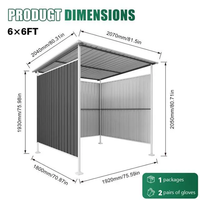 Alt view image 5 of 7 - Outdoor Storage Shed with Windows and Metal Frame for Poolside, Backyard, Lawn, Shed Tool House with Sloping Roof and 2 Vents & 1 Side Open Door for Garden, Balcony (Gray +6 * 6FT)