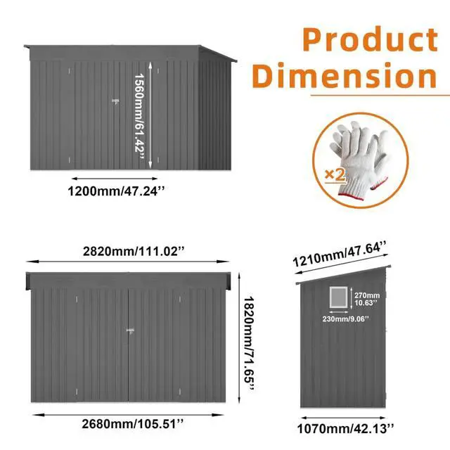 Alt view image 5 of 7 - Outdoor Storage Shed with Windows and Metal Frame for Poolside, Backyard, Lawn, Shed Tool House with Sloping Roof and 2 Vents & 1 Side Open Door for Garden, Balcony (4x9FT)