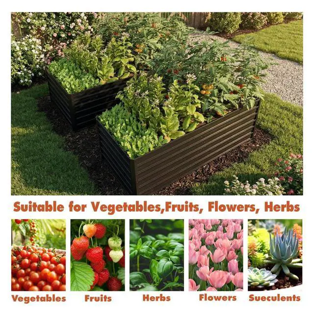 Alt view image 7 of 7 - Raised Garden Bed Kit with Open-Ended Base and 4 Reinforcing Rods for Park, Outdoor Metal Elevated Planter Box with Rustproof Steel Frame and Safety Edging for Flowers (2PCS:6x3x2FT+Black)