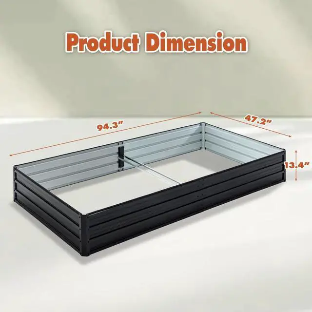 Alt view image 6 of 7 - Raised Garden Bed Kit with Open-Ended Base and 4 Reinforcing Rods for Park, Outdoor Metal Elevated Planter Box with Rustproof Steel Frame and Safety Edging for Flowers (8x4x1 FT+Black)