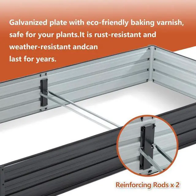 Alt view image 7 of 7 - Raised Garden Bed Kit with Open-Ended Base and 4 Reinforcing Rods for Park, Outdoor Metal Elevated Planter Box with Rustproof Steel Frame and Safety Edging for Flowers (8x4x1 FT+Black)
