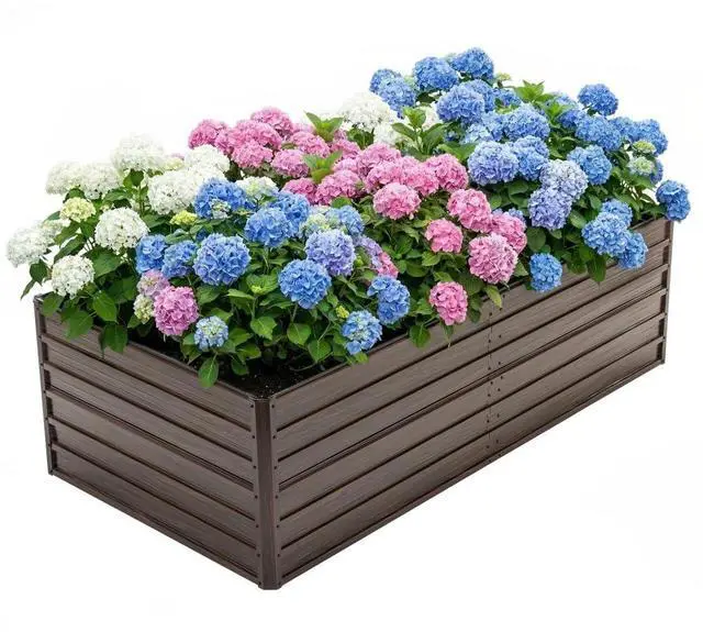 Main image of Raised Garden Bed Kit with Open-Ended Base and 4 Reinforcing Rods for Park, Outdoor Metal Elevated Planter Box with Rustproof Steel Frame and Safety Edging for Flowers (8x4x2FT+Walnut)