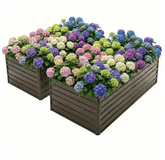 Main image of Raised Garden Bed Kit with Open-Ended Base and 4 Reinforcing Rods for Park, Outdoor Metal Elevated Planter Box with Rustproof Steel Frame and Safety Edging for Flowers (2PCS:8x4x2FT+Walnut)