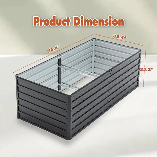 Alt view image 2 of 7 - Raised Garden Bed Kit with Open-Ended Base and 4 Reinforcing Rods for Park, Outdoor Metal Elevated Planter Box with Rustproof Steel Frame and Safety Edging for Flowers (2PCS:6x3x2FT+Black)