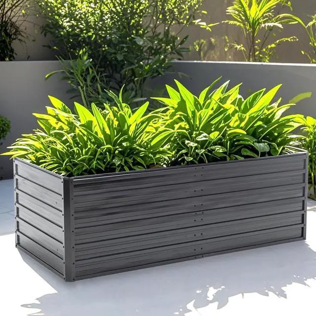 Main image of Raised Garden Bed Kit with Open-Ended Base and 4 Reinforcing Rods for Park, Outdoor Metal Elevated Planter Box with Rustproof Steel Frame and Safety Edging for Flowers (6x3x2FT+Black)